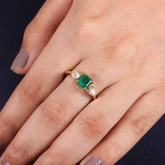18k Gold Natural Emerald Diamond Art Deco Style Engagement Ring Bridal Ring