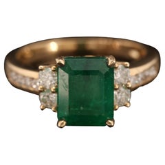 18 Karat Gold Natürlicher Smaragd Verlobungsring, Art Deco Smaragd Statement-Ring