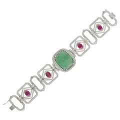 18K Gold natural Emerald & natural Ruby convertible bracelet and choker