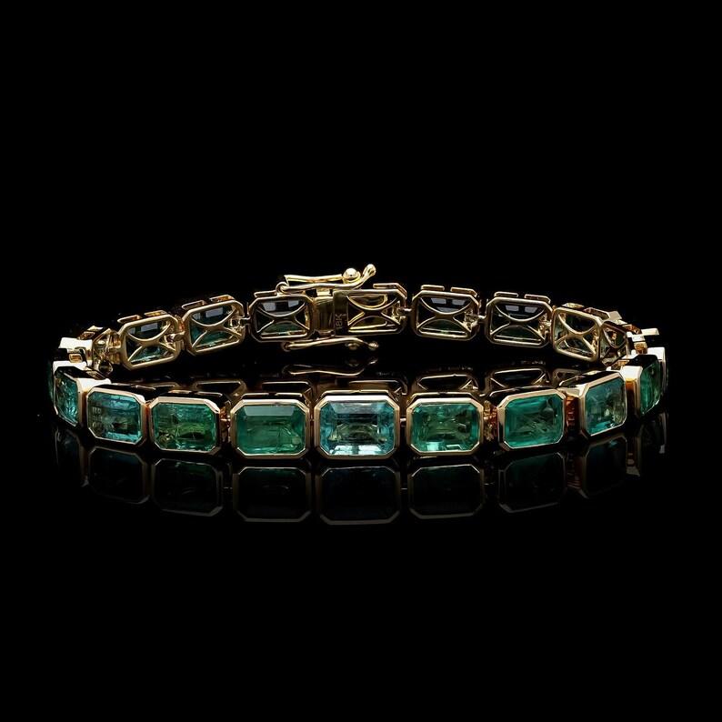 18k Gold Natural Emerald Tennis Bracelet Men's Jewelry 2