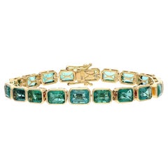 18k Gold Natural Emerald Tennis Bracelet Men's Jewelry