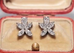 18k Gold Natural Marquise Cut And Pear Cut Diamond Stud Earring