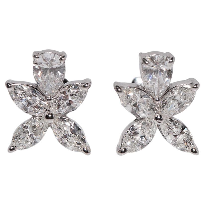18k Gold Natural Marquise Cut And Pear Cut Diamond Stud Earring