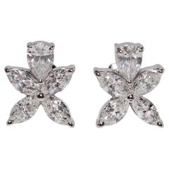 18k Gold Natural Marquise Cut And Pear Cut Diamond Stud Earring