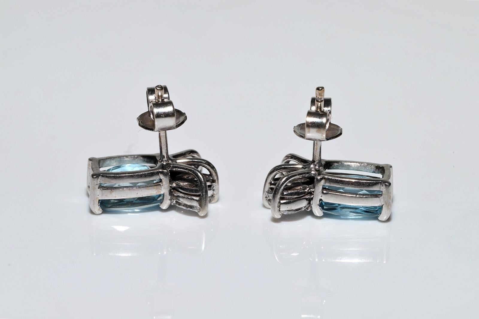 18 Karat Gold Natürlicher Marquise-Schliff Diamant und Aqua Marine Dekorierter Ohrstecker im Angebot 1