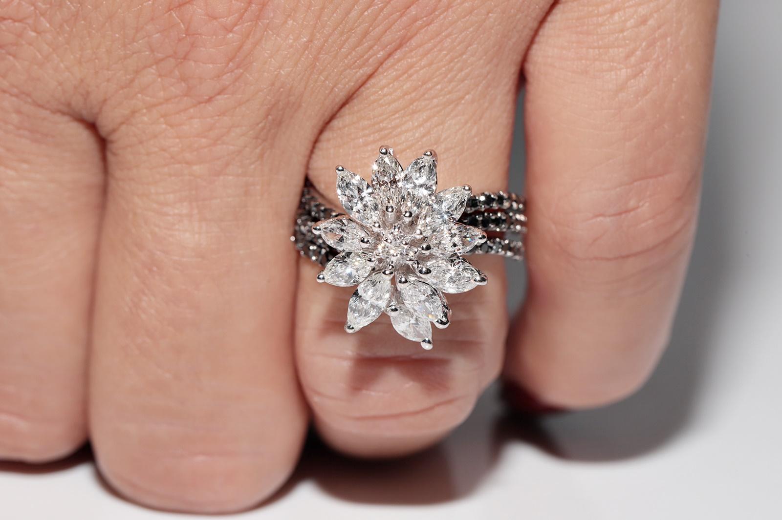 18 Karat Gold Natürlicher Marquise-Schliff Diamant Dekorierter starker Ring im Angebot 11