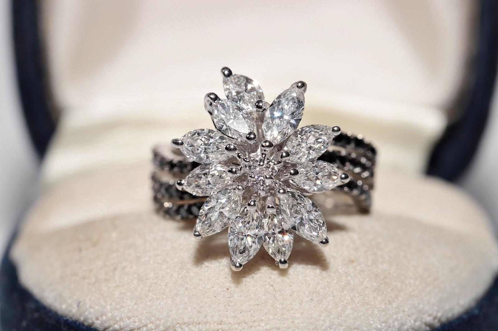 18 Karat Gold Natürlicher Marquise-Schliff Diamant Dekorierter starker Ring (Empire) im Angebot