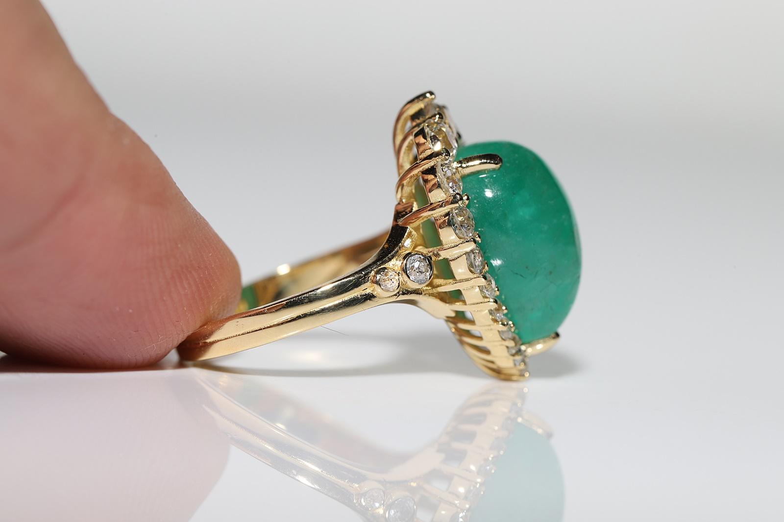 18k Gold Natural Natural Diamond And Cabochon Emerald Decorated Strong Ring For Sale 1