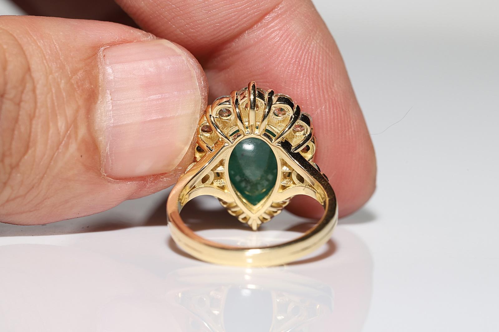 18k Gold Natural Natural Diamond And Cabochon Emerald Decorated Strong Ring For Sale 2