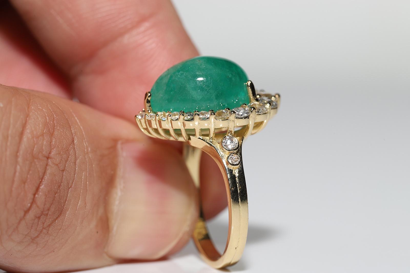18k Gold Natural Natural Diamond And Cabochon Emerald Decorated Strong Ring For Sale 3