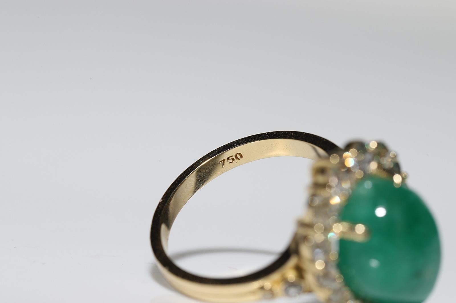 18k Gold Natural Natural Diamond And Cabochon Emerald Decorated Strong Ring For Sale 4