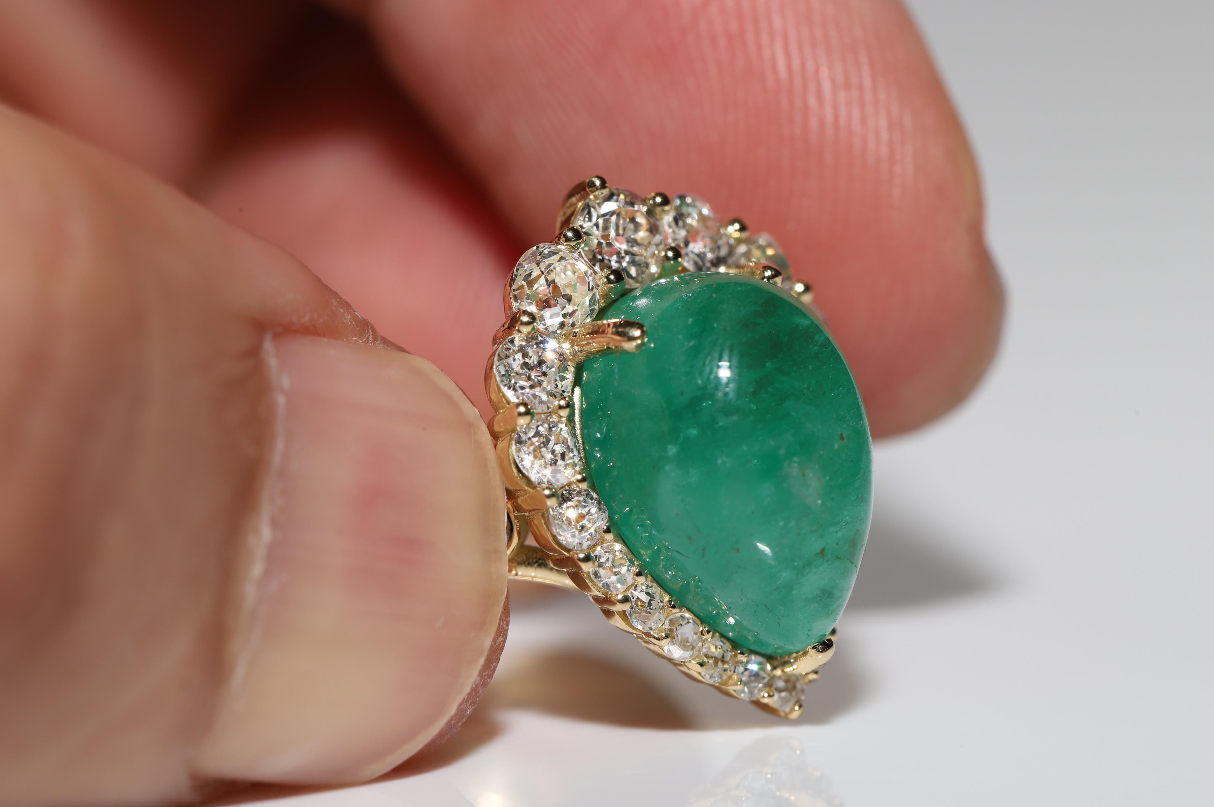 18k Gold Natural Natural Diamond And Cabochon Emerald Decorated Strong Ring For Sale 5