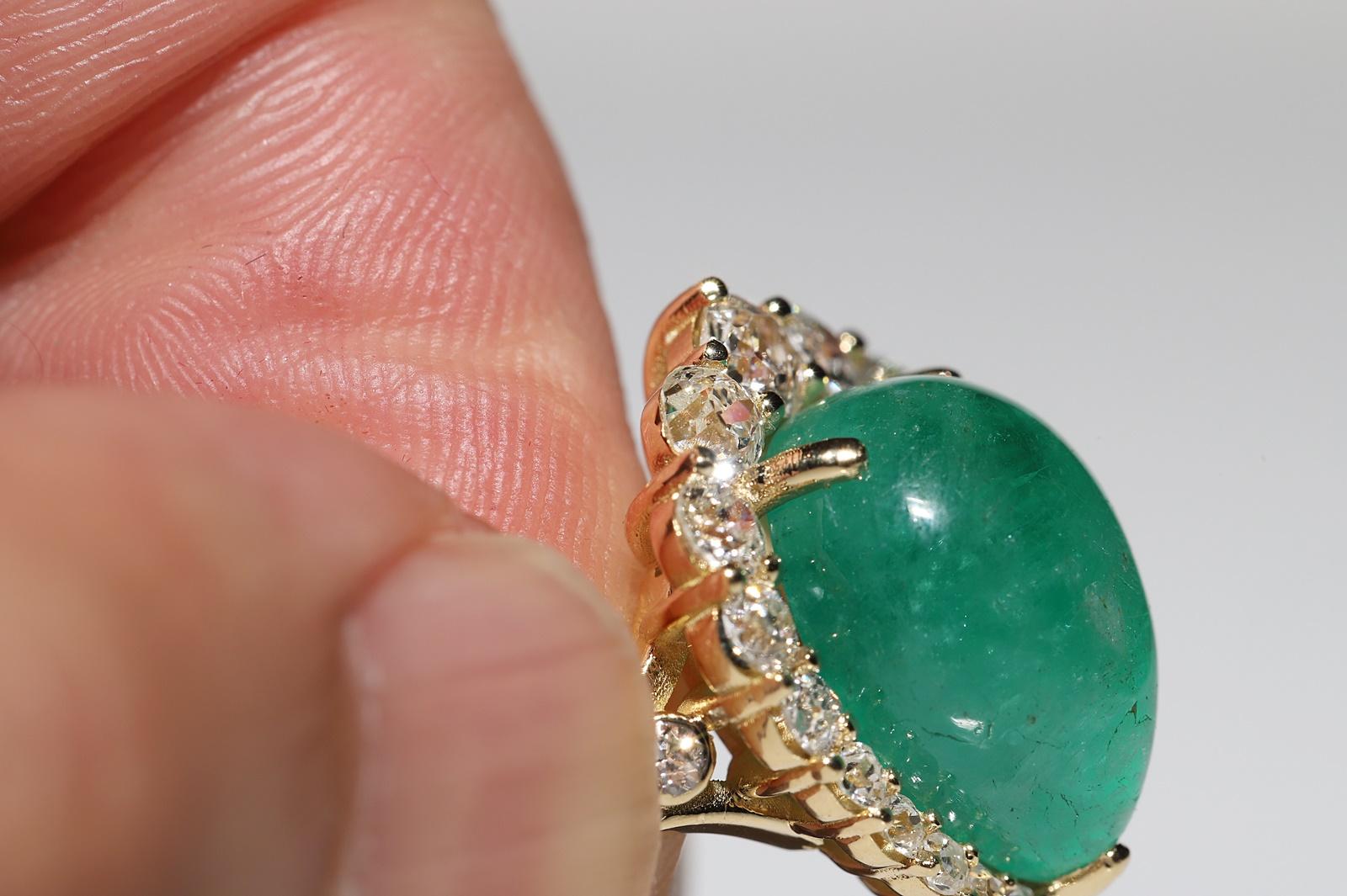 18k Gold Natural Natural Diamond And Cabochon Emerald Decorated Strong Ring For Sale 6