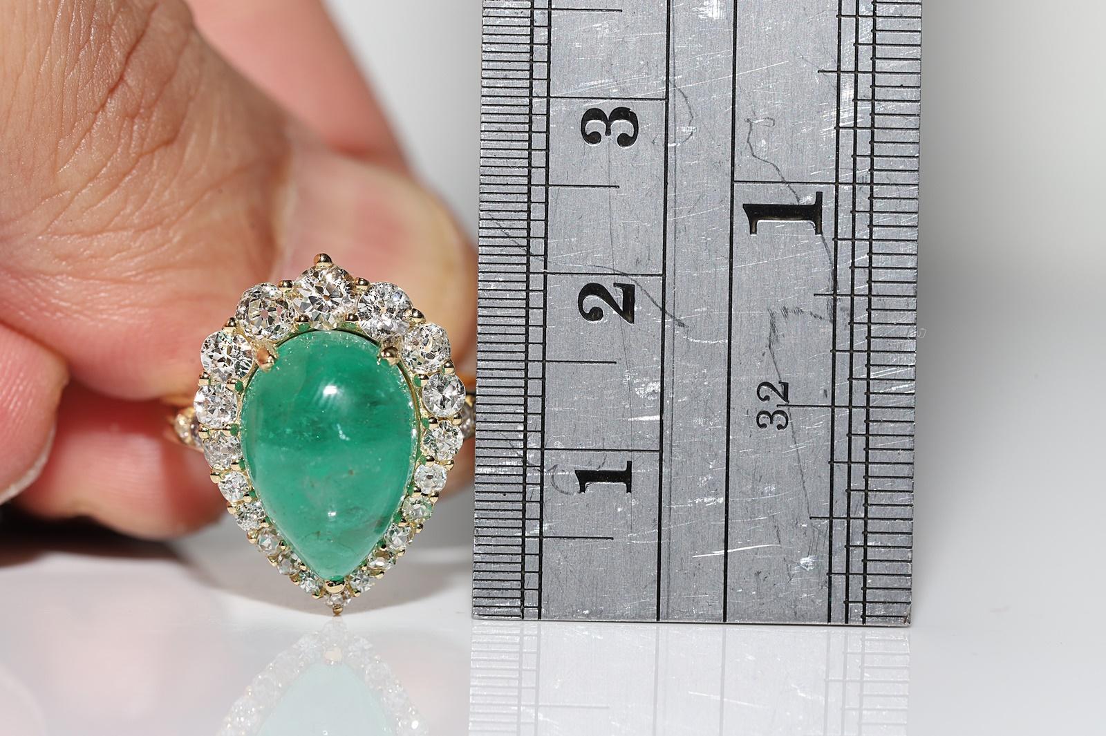 18k Gold Natural Natural Diamond And Cabochon Emerald Decorated Strong Ring For Sale 7