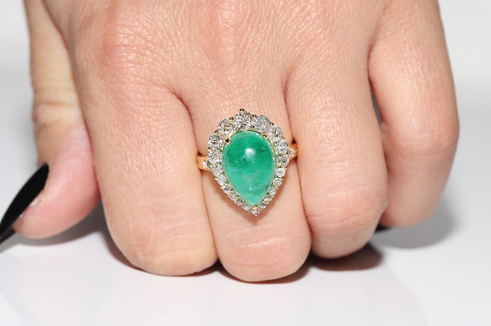 18k Gold natürlichen natürlichen Diamanten und Cabochon Smaragd dekoriert starken Ring im Zustand „Neu“ im Angebot in Fatih/İstanbul, 34