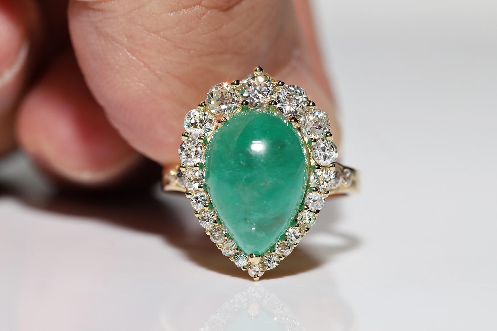 18k Gold Natural Natural Diamond And Cabochon Emerald Decorated Strong Ring In New Condition For Sale In Fatih/İstanbul, 34