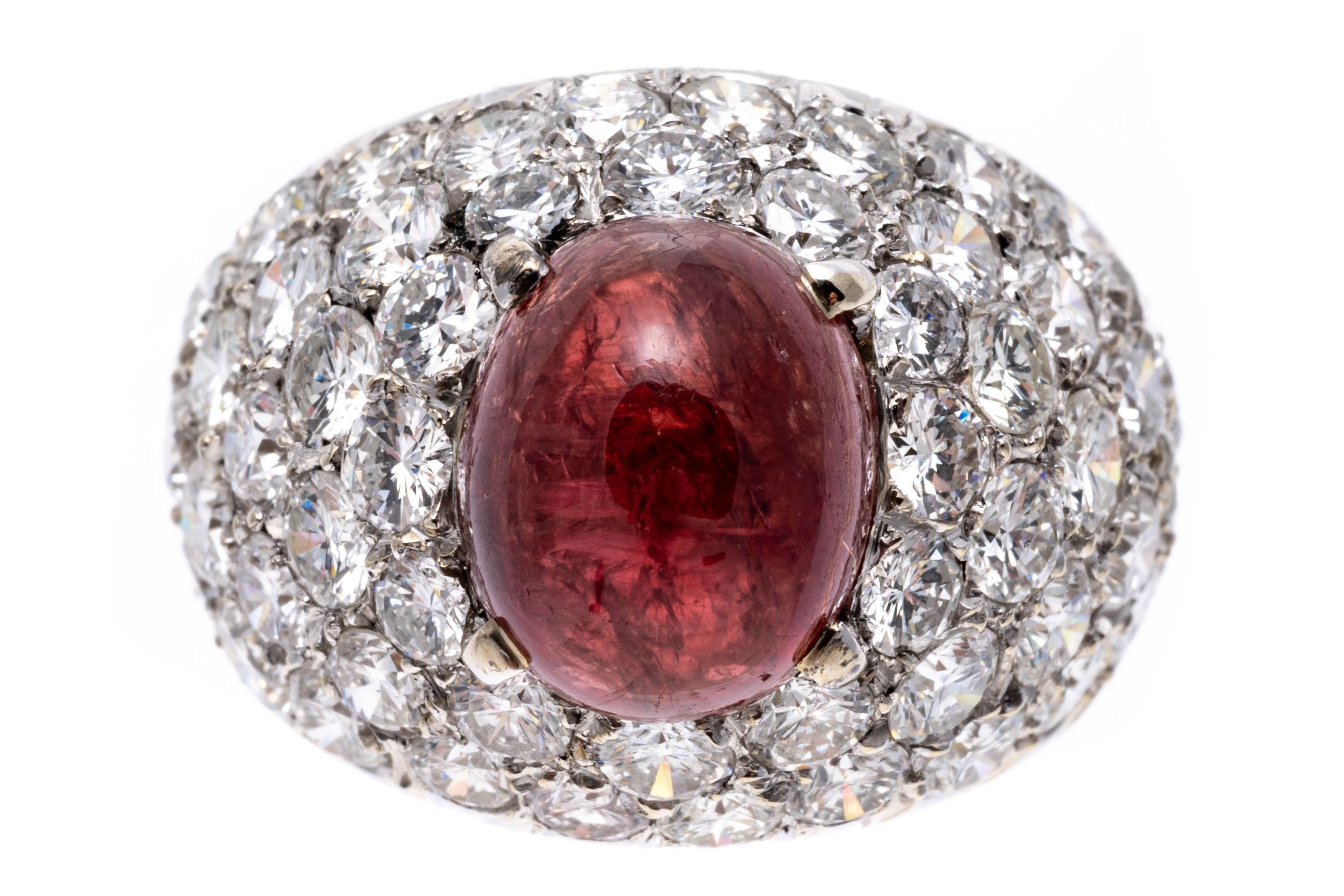 18k Large Cabachon Natural Ruby, 4.54 CTS, and Pave Diamond Dome Ring, GIA Cert For Sale 1