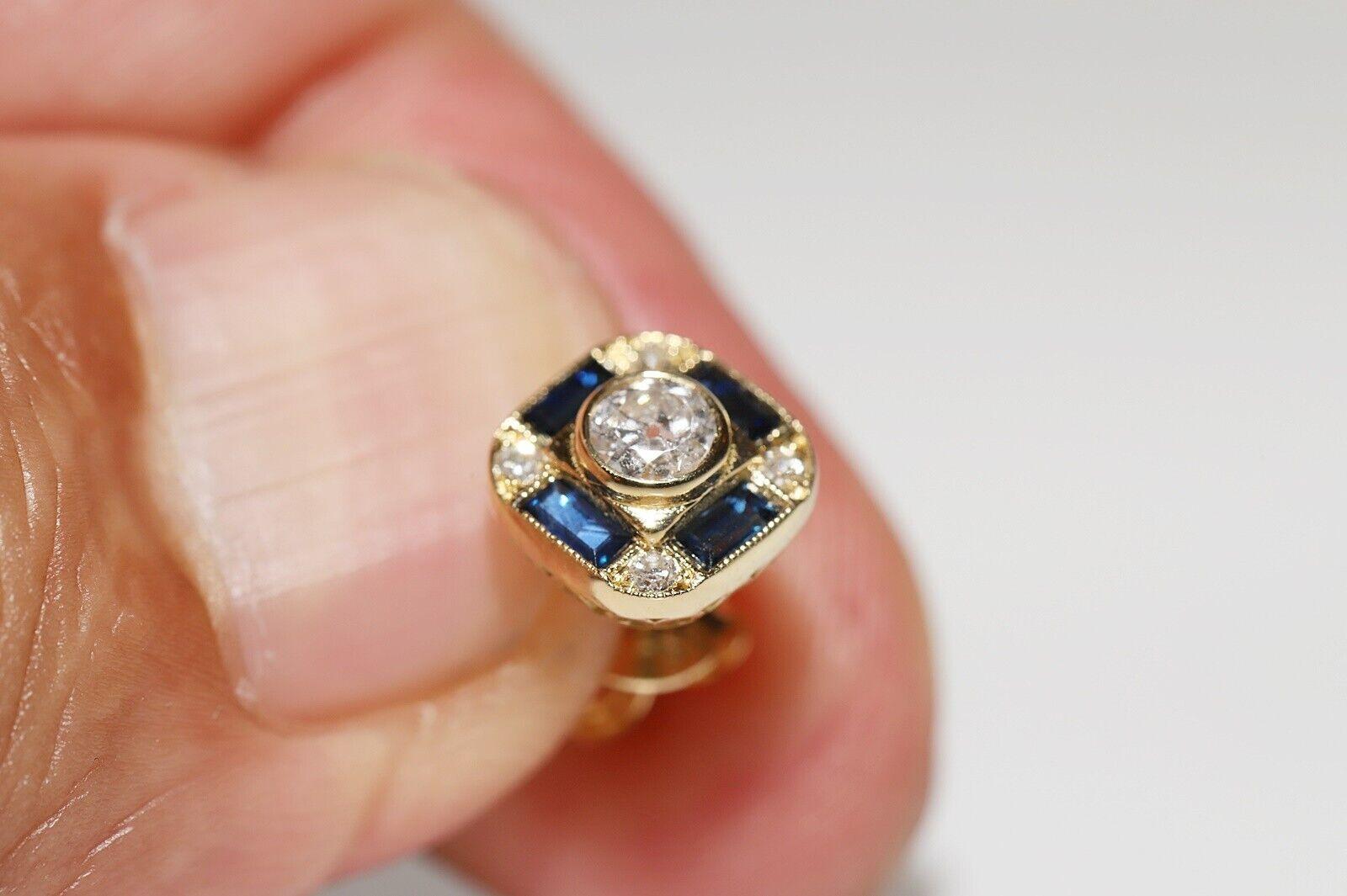 18k Gold Natural Old Mine Cut  Diamond And Caliber Sapphire Earring For Sale 6