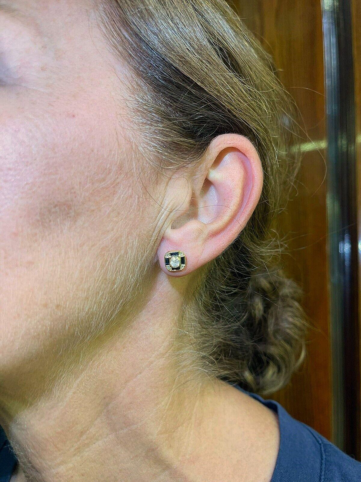 Modern 18k Gold Natural Old Mine Cut  Diamond And Caliber Sapphire Earring For Sale