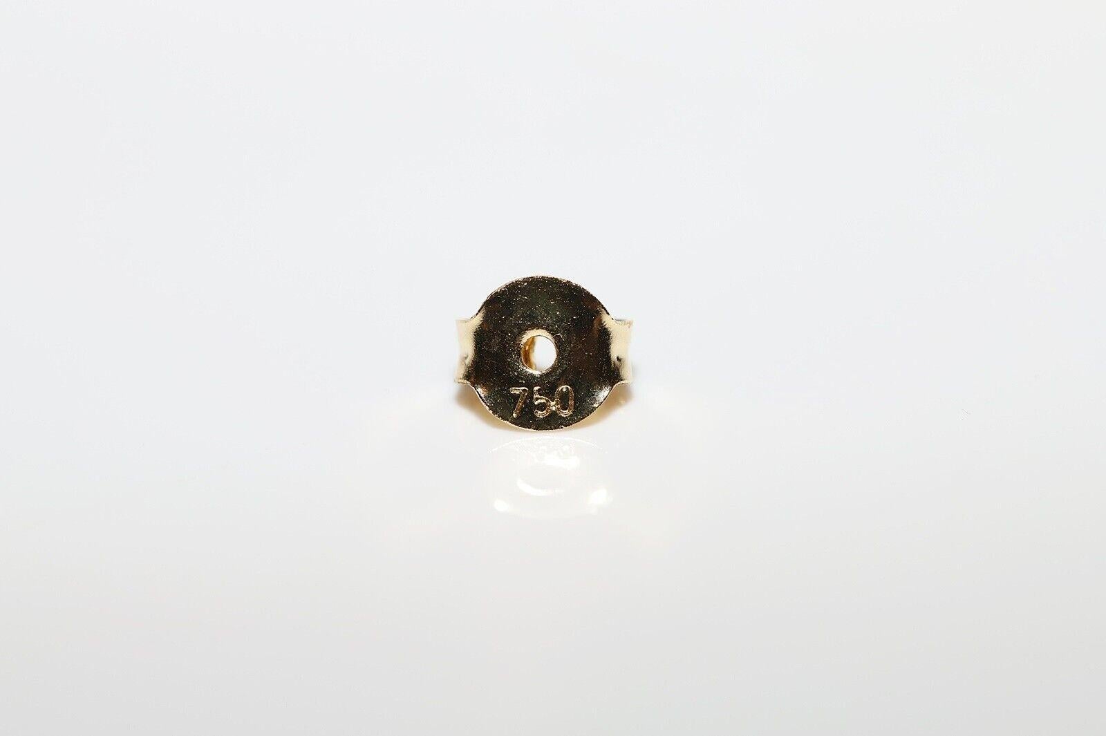 18k Gold Natural Old Mine Cut  Diamond And Caliber Sapphire Earring In New Condition For Sale In Fatih/İstanbul, 34