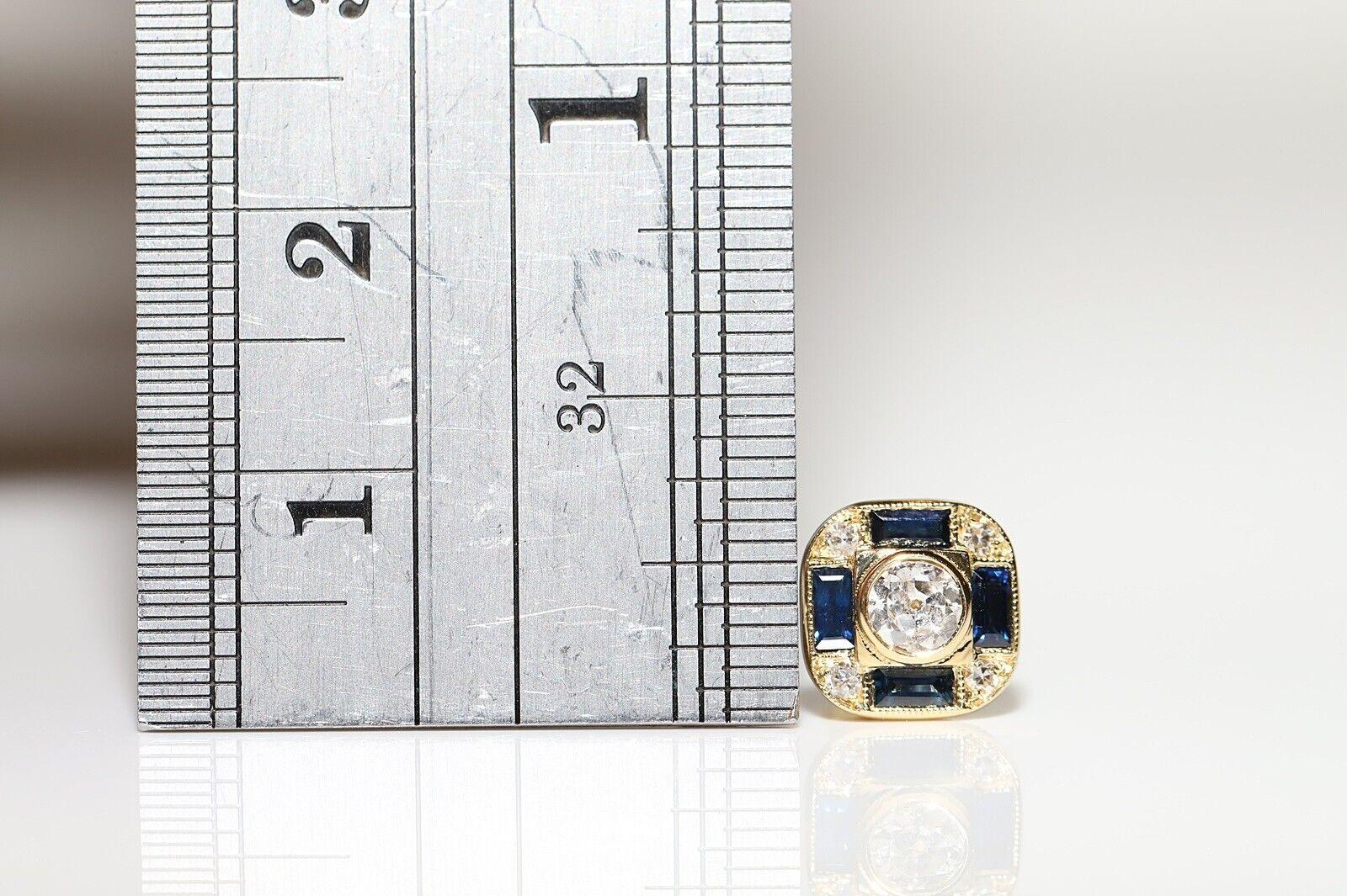 18k Gold Natural Old Mine Cut  Diamond And Caliber Sapphire Earring For Sale 2
