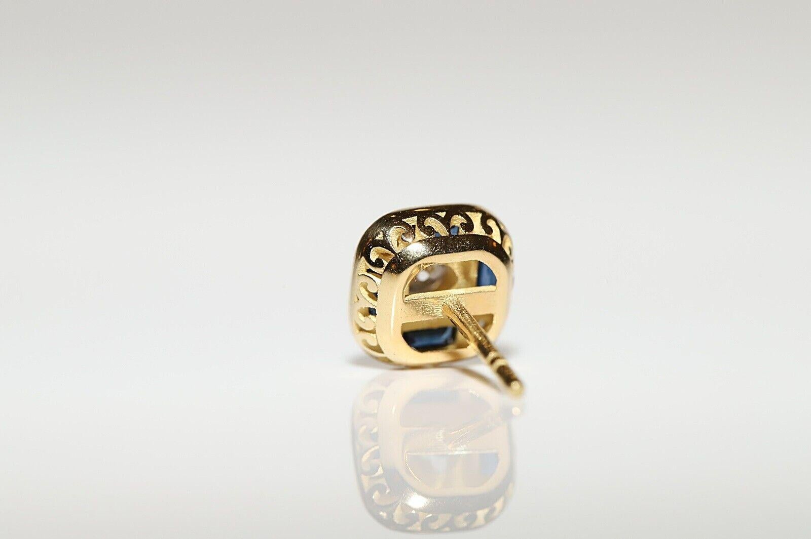 18k Gold Natural Old Mine Cut  Diamond And Caliber Sapphire Earring For Sale 4
