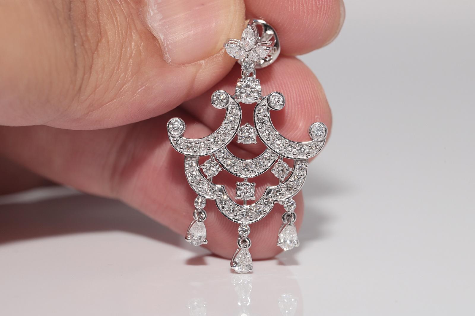 Boucle d'oreille pendante en or 18k avec diamant naturel taillé en poire et brillant Bon état - En vente à Fatih/İstanbul, 34