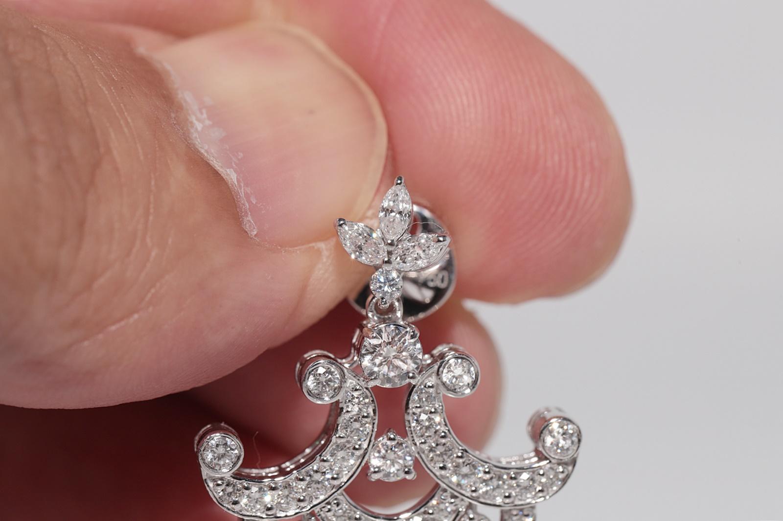 Boucle d'oreille pendante en or 18k avec diamant naturel taillé en poire et brillant Pour femmes en vente