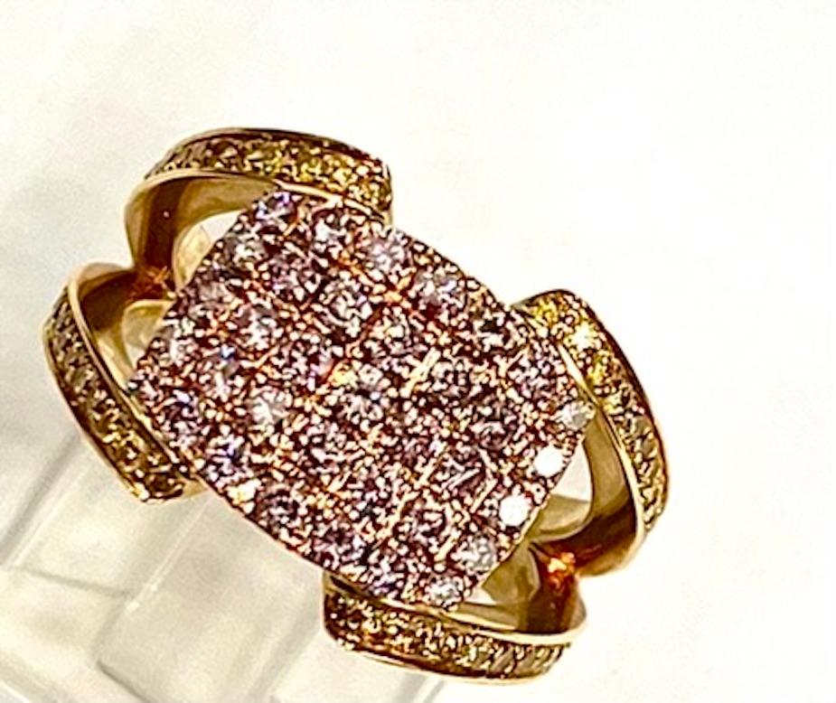 Contemporary 18K Gold Natural Pink And Yellow Diamonds Band For Sale