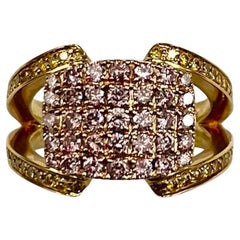 18K Gold Natural Pink And Yellow Diamonds Band
