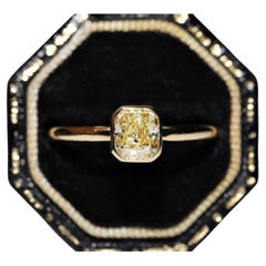 Vintage  18k Gold Natural Radiant Cut Diamond Decorated Solitaire Ring
