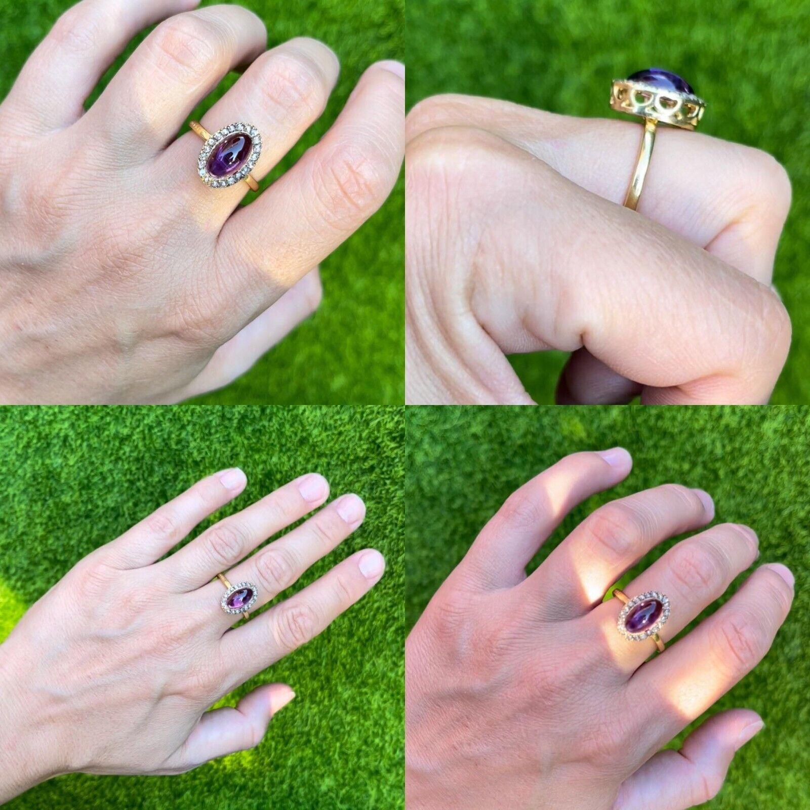 18K Gold Natural Rose Cut Diamond And Cabochon Cut Amethyst Decorated Ring For Sale 5