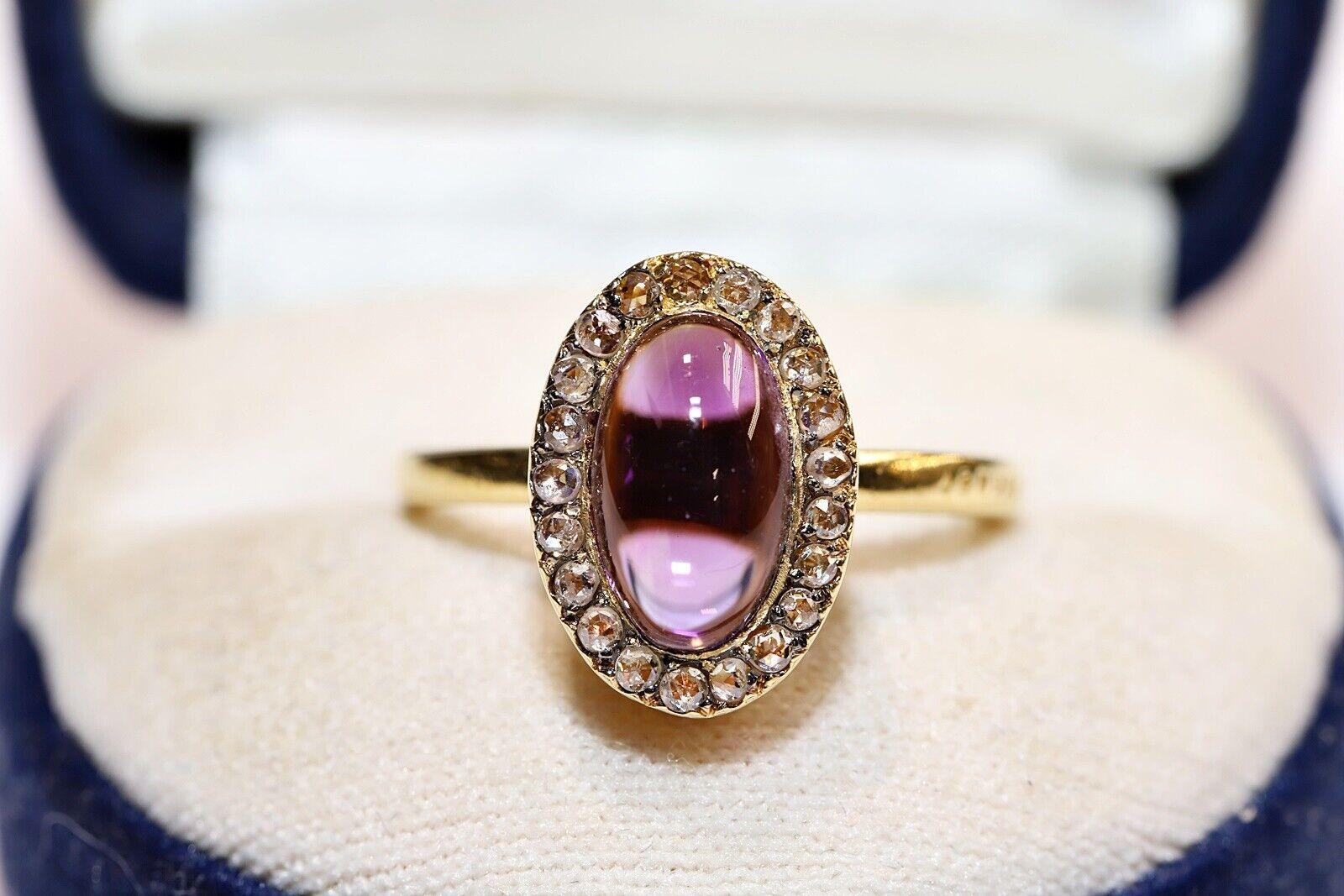 18K Gold Natural Rose Cut Diamond And Cabochon Cut Amethyst Decorated Ring For Sale 6