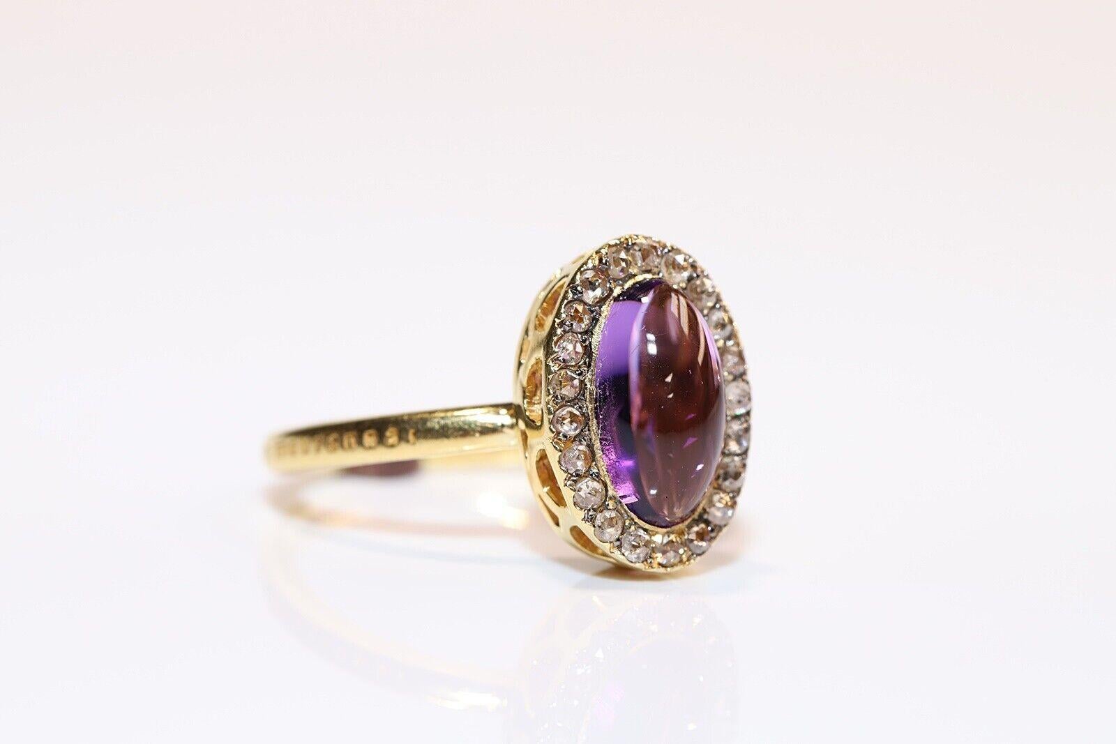 Retro 18K Gold Natural Rose Cut Diamond And Cabochon Cut Amethyst Decorated Ring For Sale