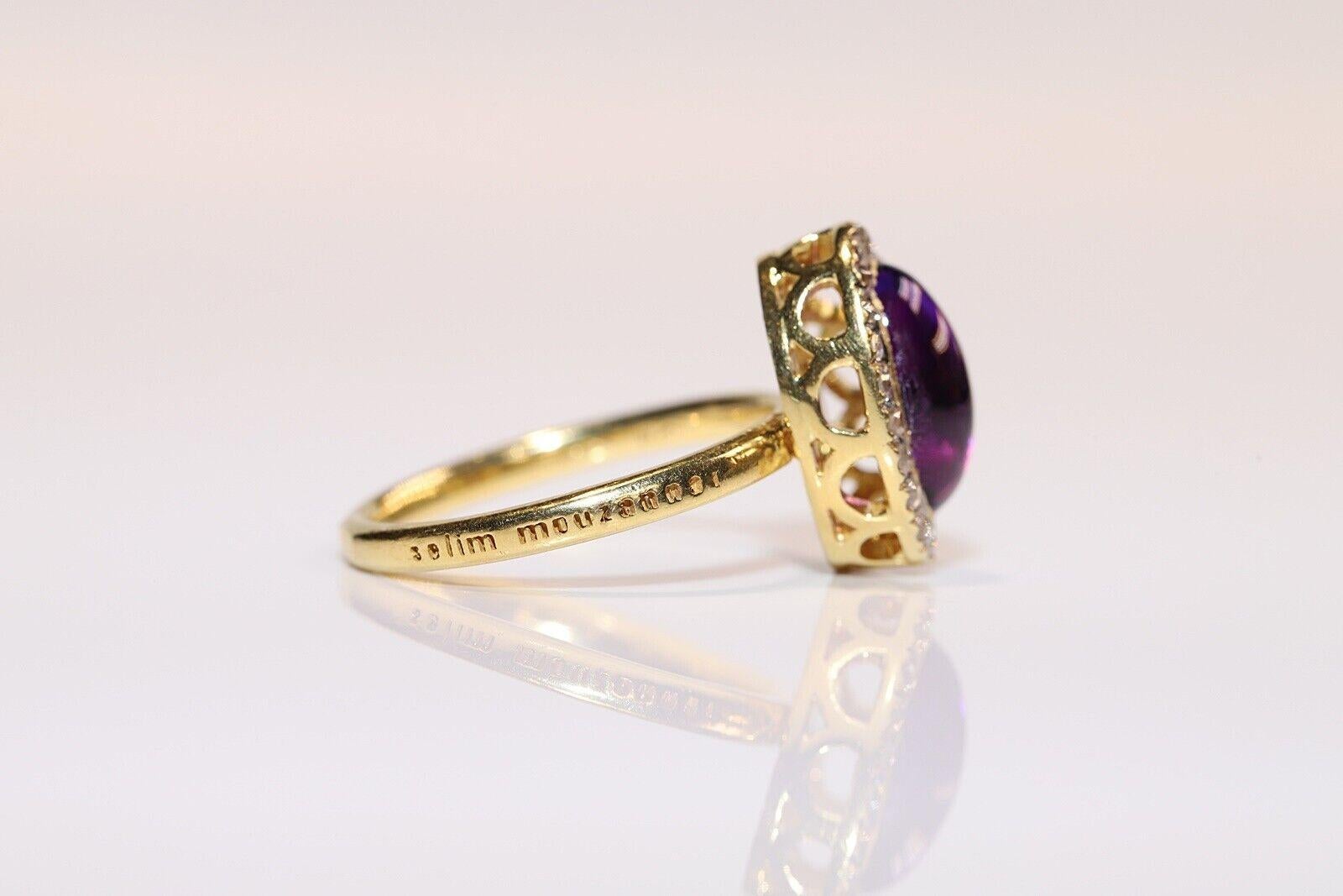 18K Gold Natural Rose Cut Diamond And Cabochon Cut Amethyst Decorated Ring In Good Condition For Sale In Fatih/İstanbul, 34