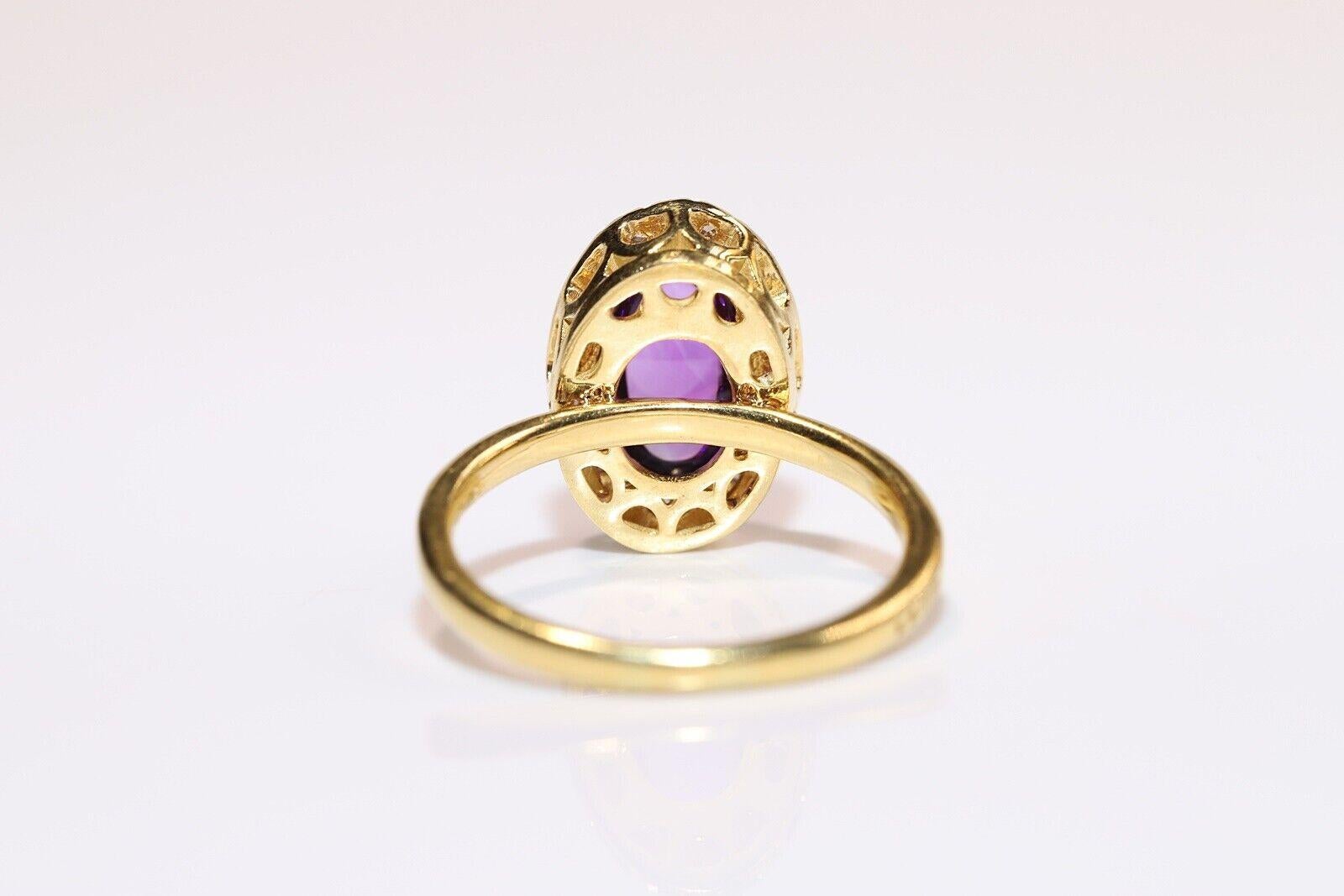 Women's 18K Gold Natural Rose Cut Diamond And Cabochon Cut Amethyst Decorated Ring For Sale