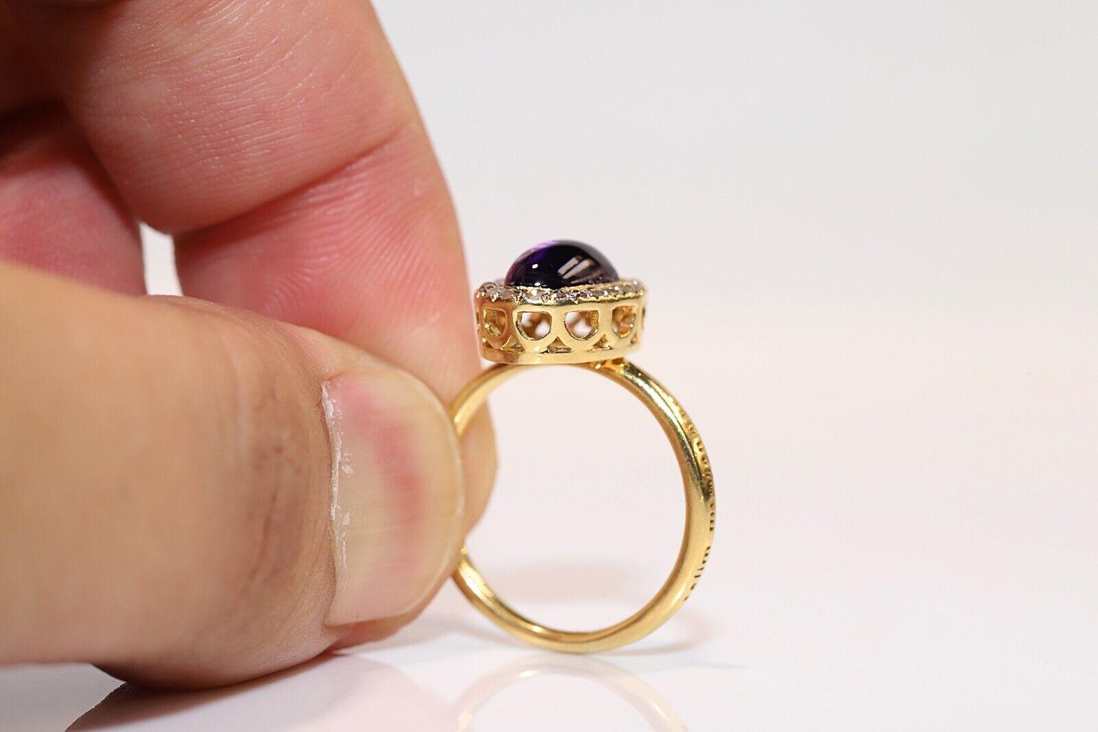 18K Gold Natural Rose Cut Diamond And Cabochon Cut Amethyst Decorated Ring For Sale 2