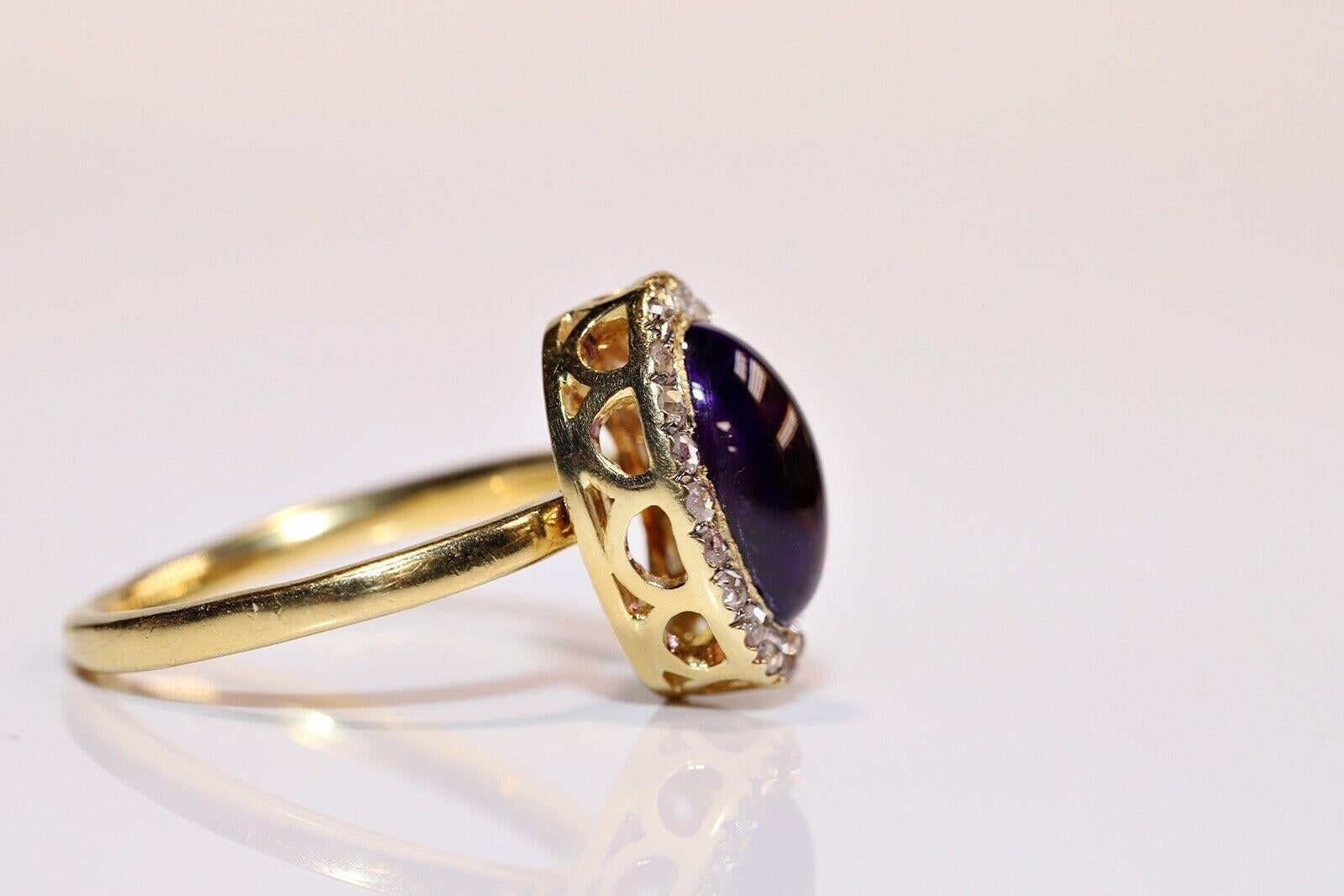 18K Gold Natural Rose Cut Diamond And Cabochon Cut Amethyst Decorated Ring For Sale 3