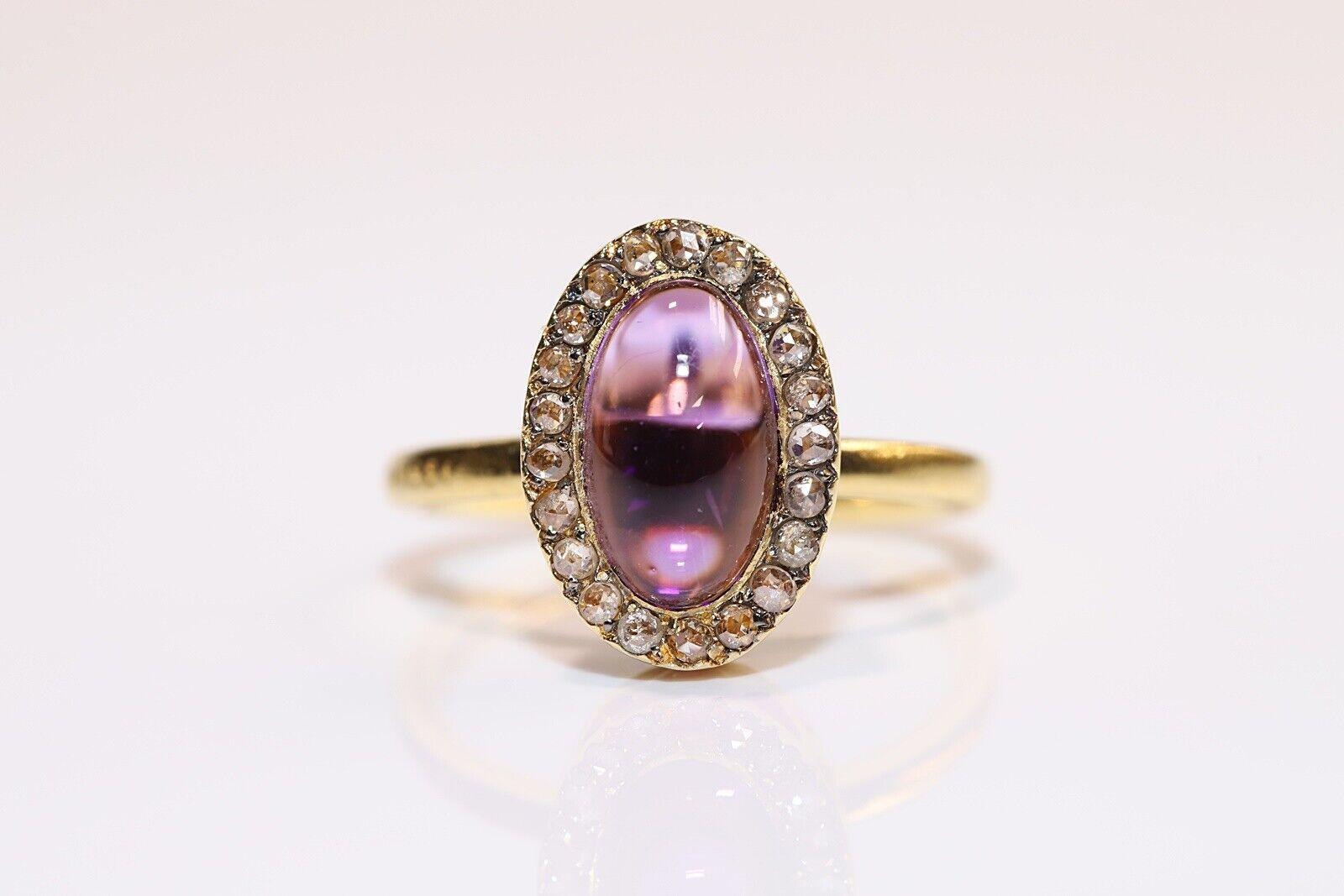 18K Gold Natural Rose Cut Diamond And Cabochon Cut Amethyst Decorated Ring For Sale 4