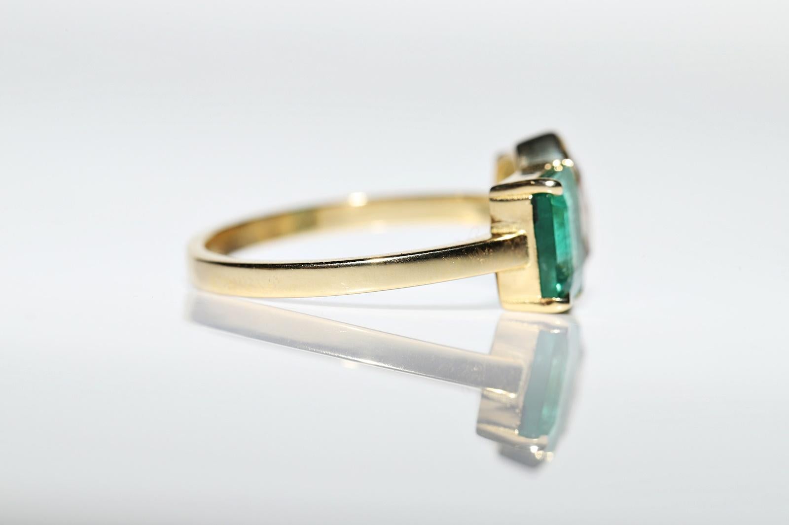 18k Gold Natural Rose Cut Diamond And Emerald Decorated Ring For Sale 2