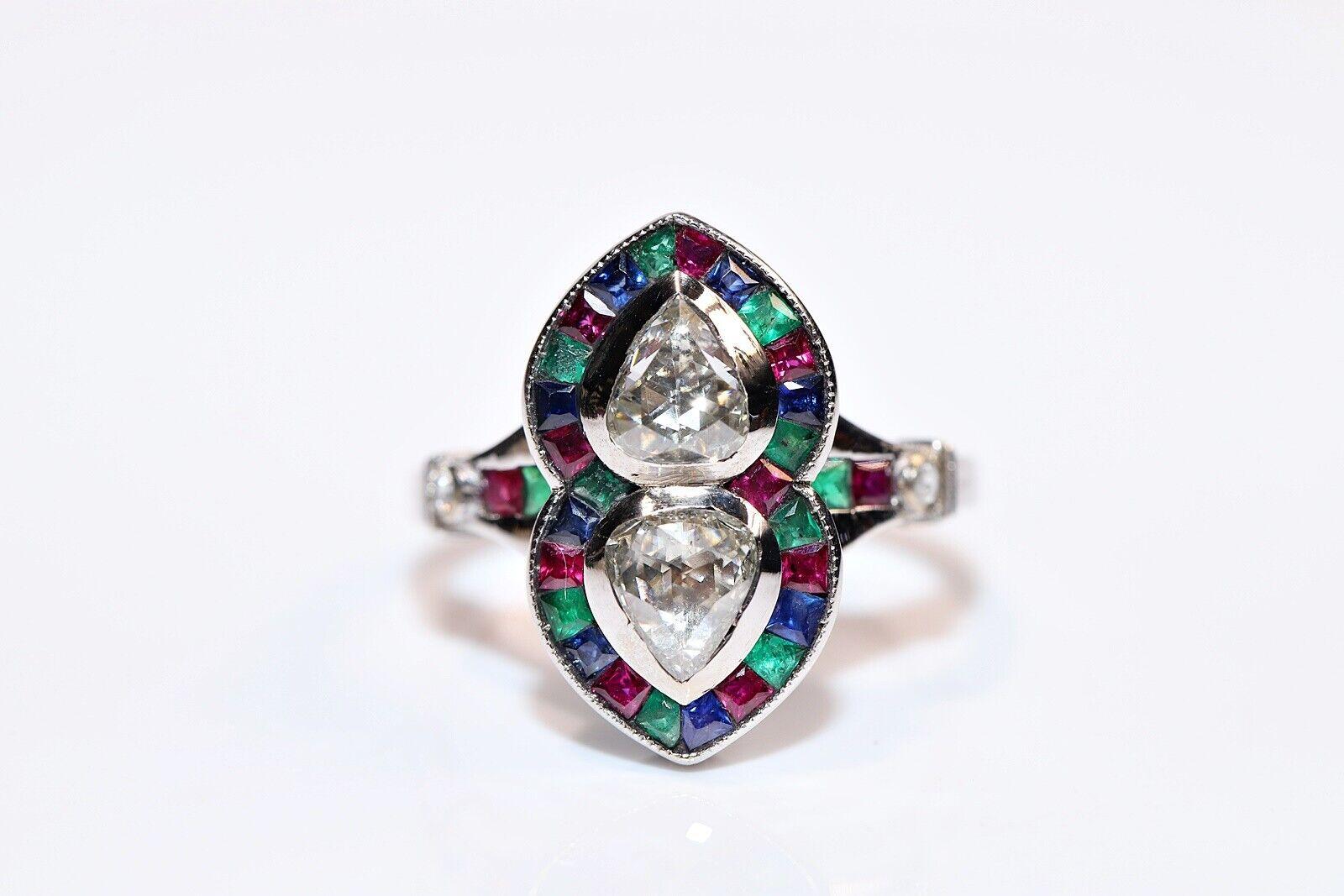 Modern  18k Gold Natural Rose Cut Diamond And Emerald Ruby Sapphire Decorated Ring For Sale