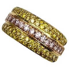 Bague en or 18 carats avec diamants ronds roses et jaunes naturels