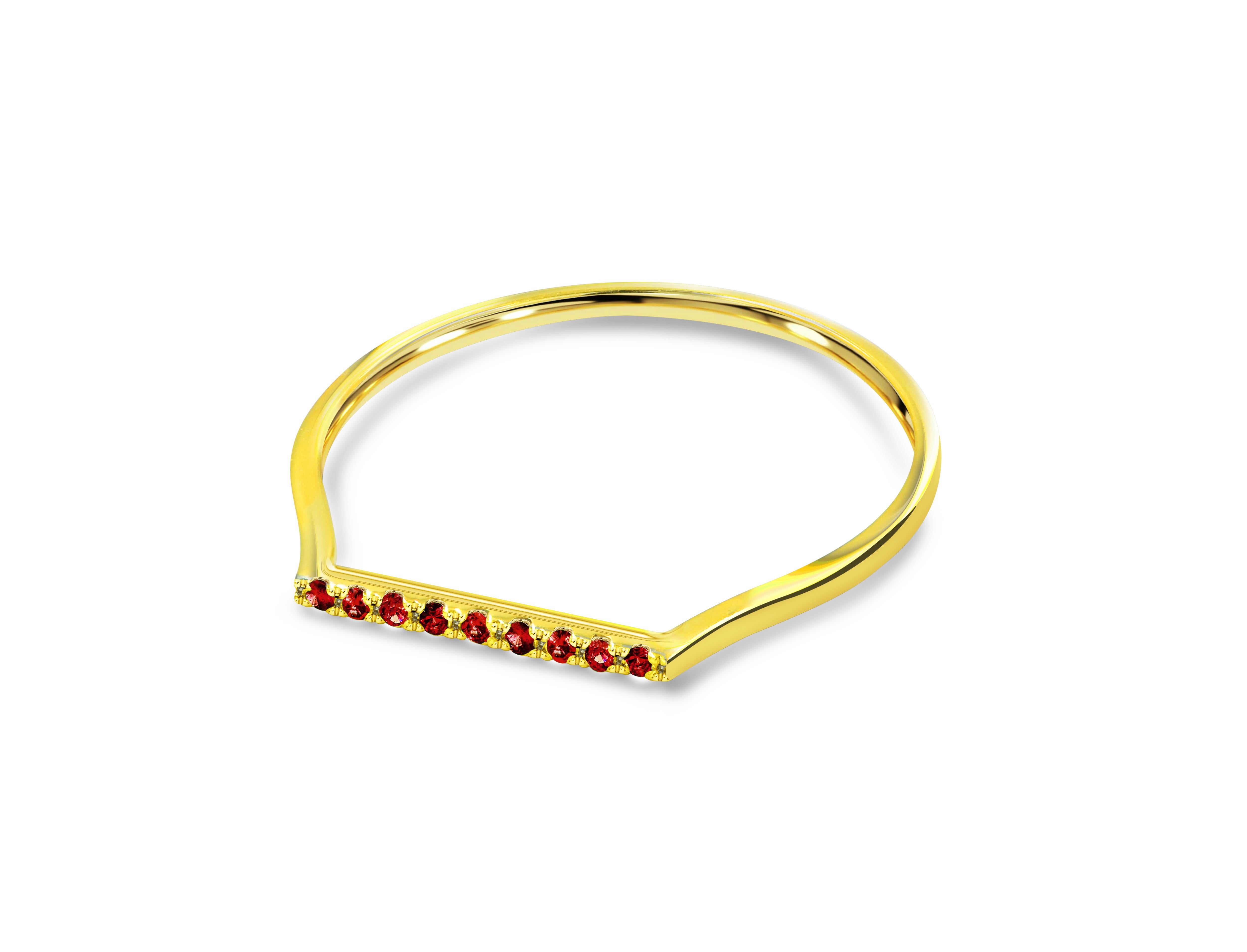 For Sale:  18k Gold Natural Ruby Ring Thin Bar Stacking Ring 3