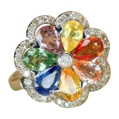 18 Karat Gold Natürlicher Saphir Ring, S:3.22 Karat Diamant 0,40 Karat