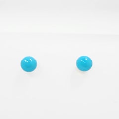 18K Gold Natural Sleeping Beauty Turquoise 8mm Stud Earrings