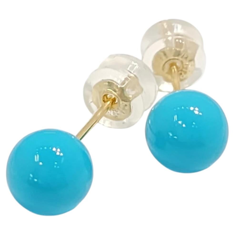 18K Gold Natural Sleeping Beauty Turquoise 8mm Stud Earrings