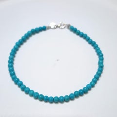 18K Gold Natural Sleeping Beauty Turquoise Bracelet – 3mm Beads, 17.5cm
