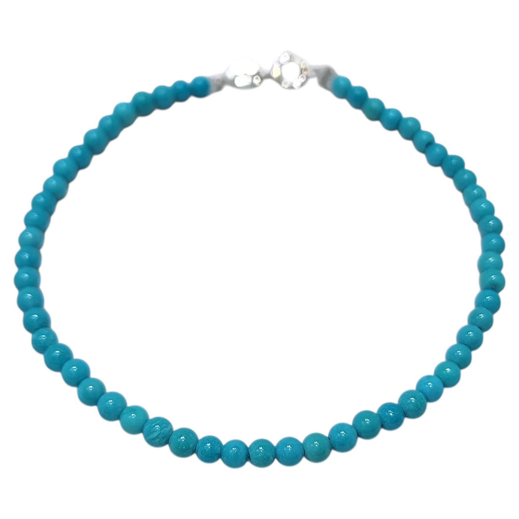 18K Gold Natural Sleeping Beauty Turquoise Bracelet – 3mm Beads, 17.5cm