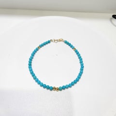 18K Gold Natürliches Dornröschen-Türkis-Armband - 3mm Perlen, 17cm