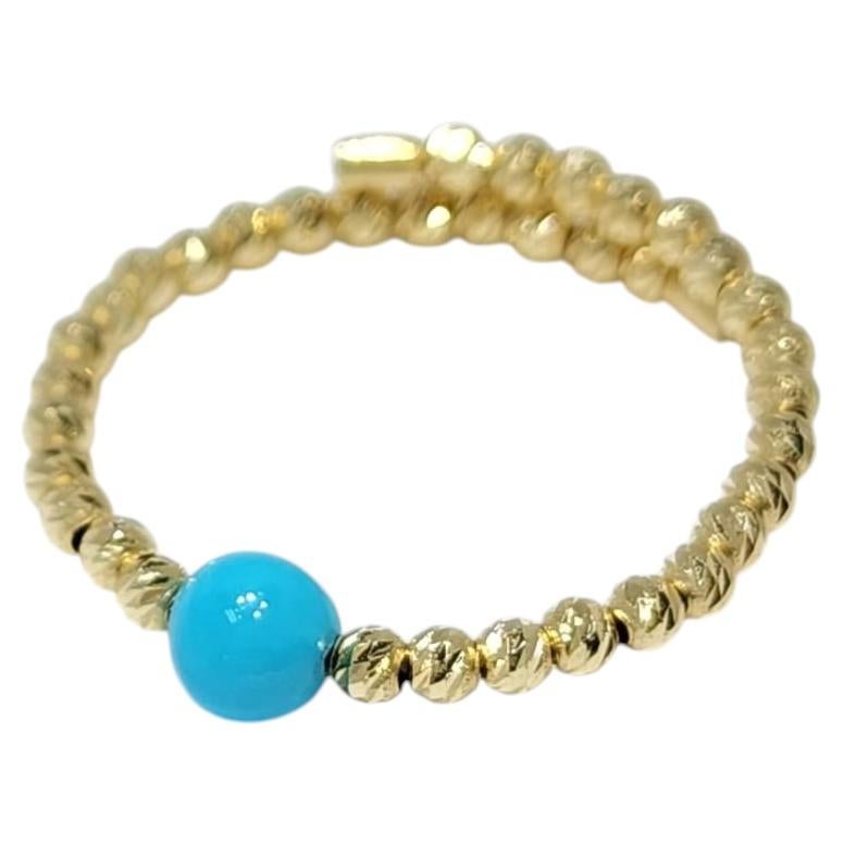 18K Gold Natural Sleeping Beauty Turquoise Elastic Ring – 4mm Beads